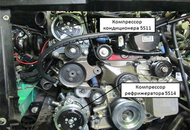 Компоновка 2-х компрессоров Sanden на двигателе